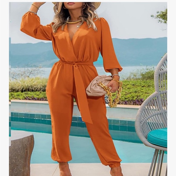 PRETTYGARDEN Rust Orange Long Sleeve Jumpsuit M NWOT - Picture 5 of 13
